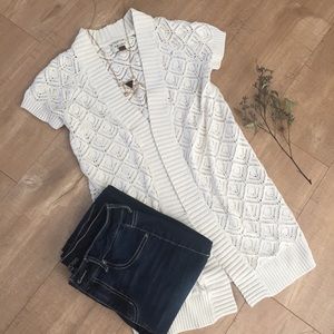 Short sleeve duster, cardigan - white